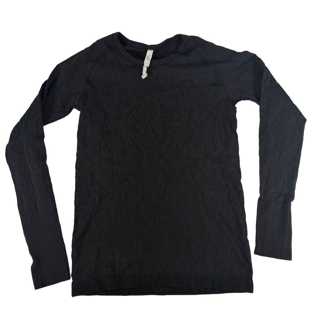 Lululemon Athletica Black Textured Long Sleeve Top with Thumbholes Size 12